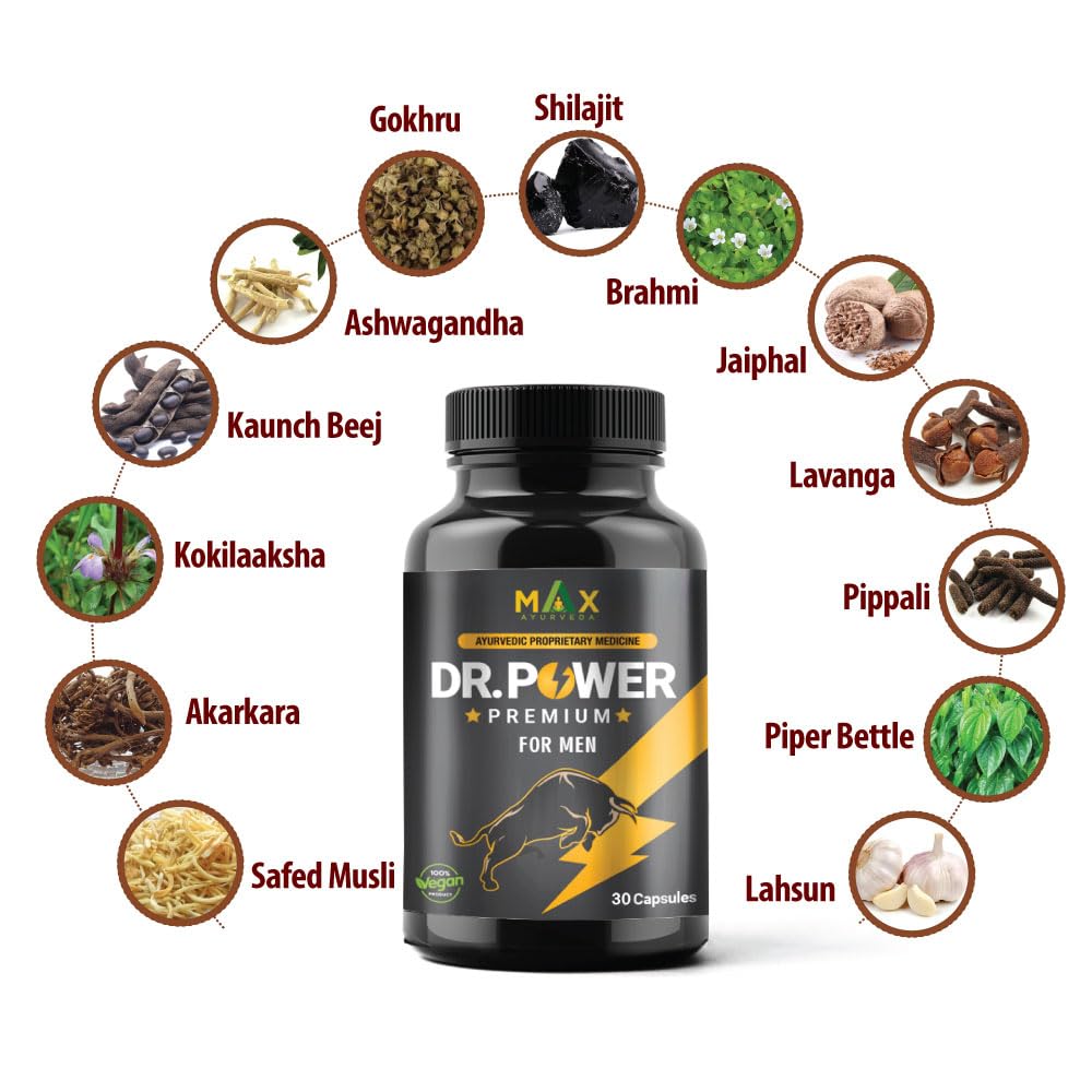 Max Ayurveda Dr Power Premium Capsules and Massage Oil For Men (30 Capsules + 20ml Oil Bottle) Combo Pack