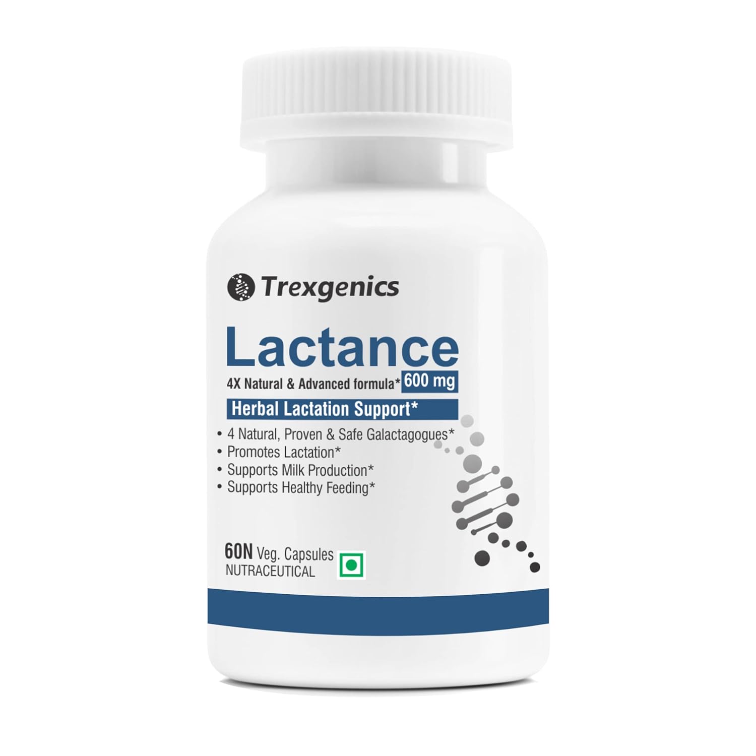 Trexgenics LACTANCE Lactation Support 4X Galactagogues 600 mg VEGAN & NON-GMO (60 Veg. Capsules) (Pack of 1)