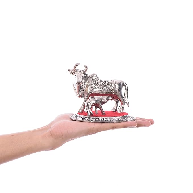 Ecraftindia White Metal Cow and Calf