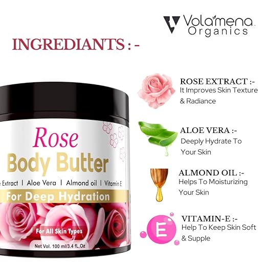 Volamena Rose Body Butter For Dry Skin With British Rose - 100 ml