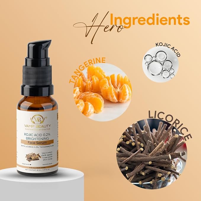 Vamp Beauty Kojic Acid 0.2% Brightening Face Serum - 30 Ml