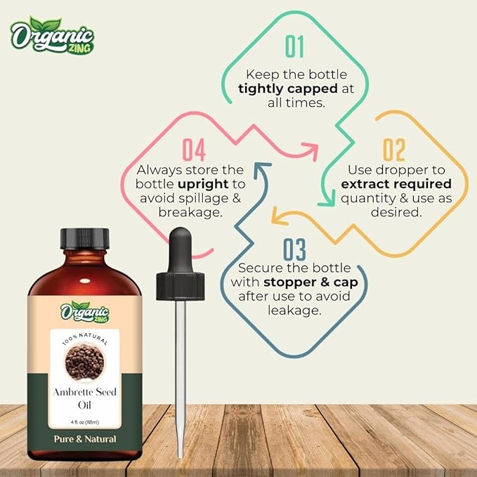 Organic Zing Ambrette Seed (Abelmoschus Moschatus) Oil | Carrier Oil for Skincare, Aroma & Diffusers - 118 Ml