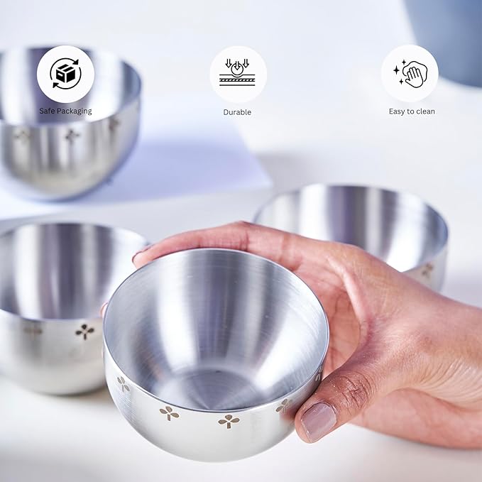 Arttdinox Designer Stainless Steel Katori Set of 6 | Multipurpose Vati and Bowl | Dinnerware & Tableware | Zenith Series