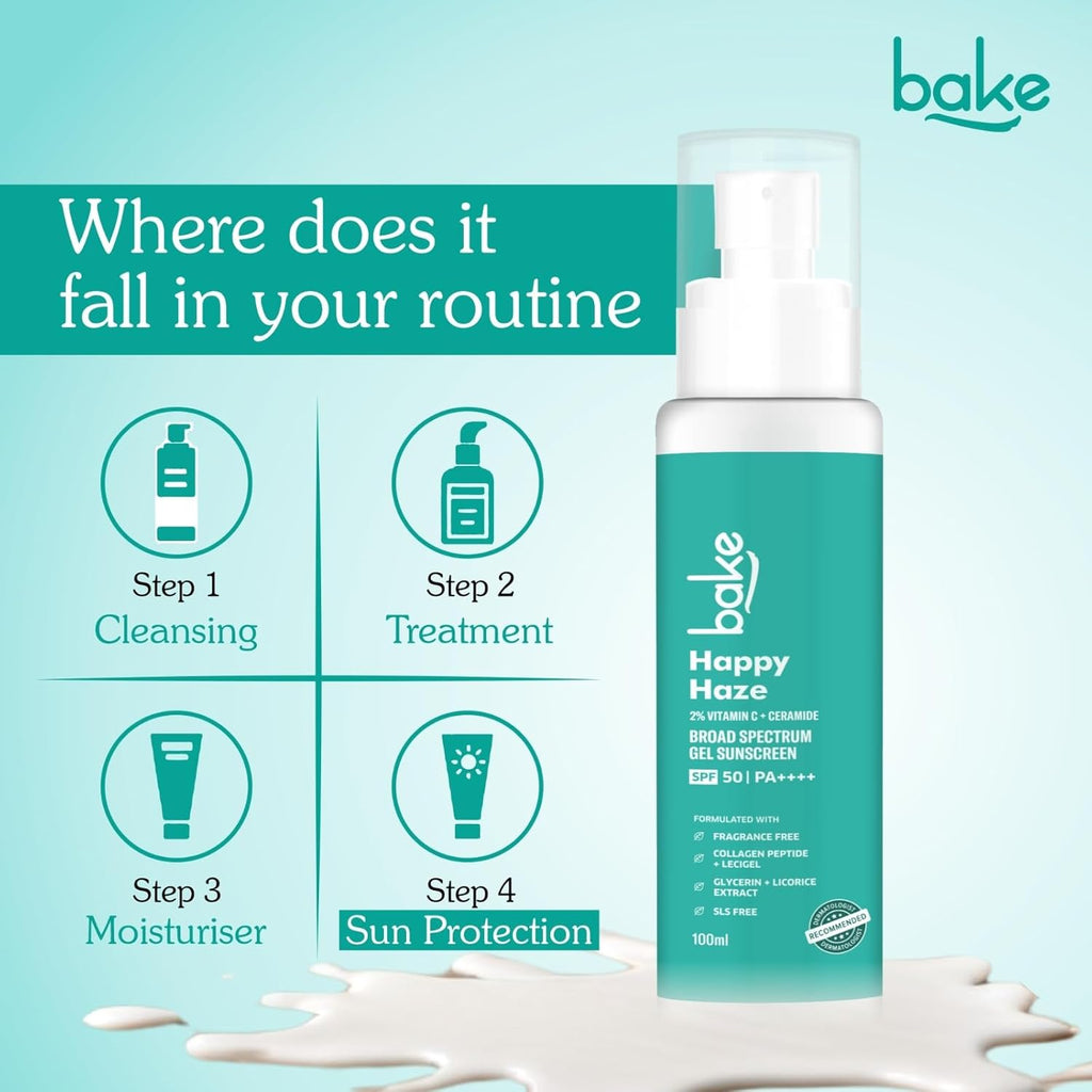BAKE Happy Haze 100% Mineral Sunscreen SPF 50 PA++++ with 2% Vitamin C, Ceramide | For UV A/B &Blue Light Protection | Lightweight & Non-Greasy Sunscreen | 100ml