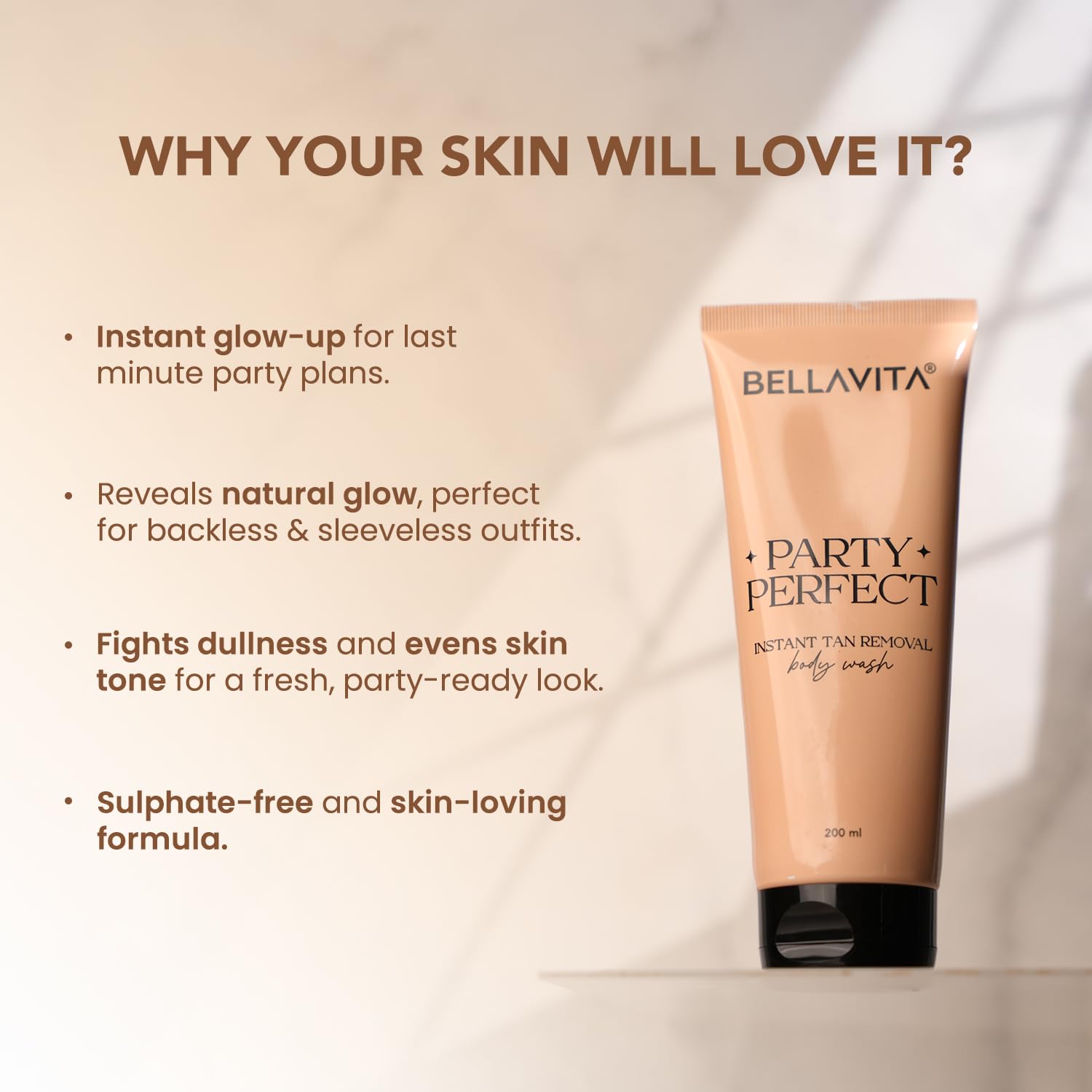 BELLAVITA Party Perfect 2-in-1 Body Wash| Instant Tan Removal | Instant Brightening | Even Skin Tone | For Men & Women | 200ml