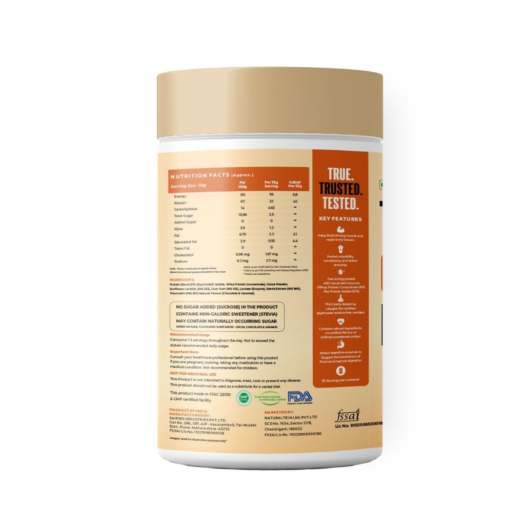 NATURALTEIN The Good Prot 1 kg (Chocolate Caramel) | 22g Protein Per Serving | No Artificial Flavors | Clean & Natural Protein Blend | Plant & Whey Protein Mix
