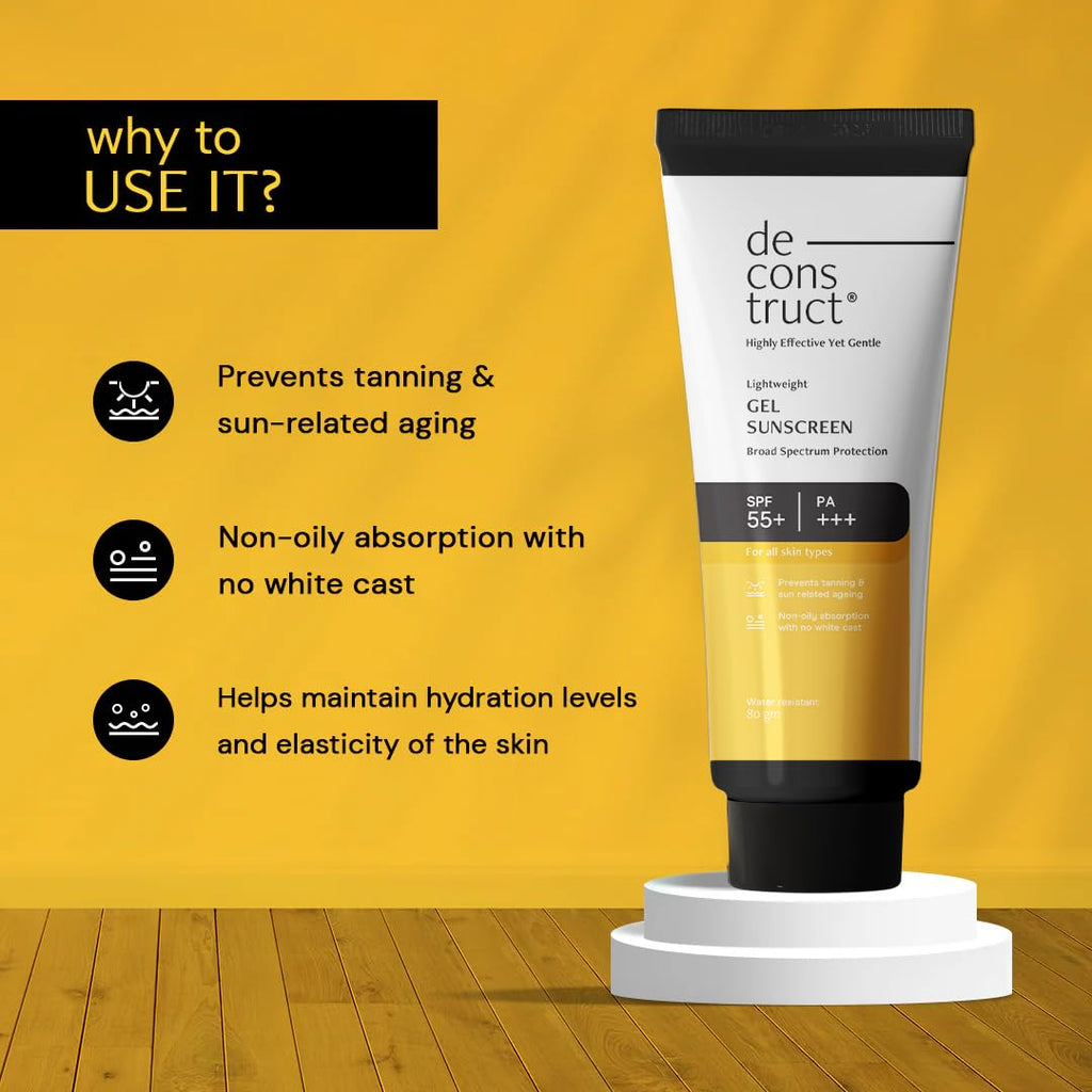 Deconstruct Face Gel Sunscreen In - Vivo Tested SPF 50 + and PA+++ | For oily, combination & normal skin | Matte, Lightweight & Airy, Non-greasy | For Men & Women - 80g