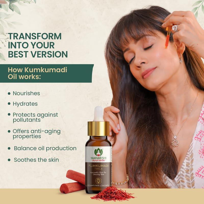Maharishi Ayurveda Kumkumadi Tailam 10 ml, Face Serum Oil for Glowing Skin and Even Complexion Made with Potent Herbs Ideal for All Skin Types and No Side Effects