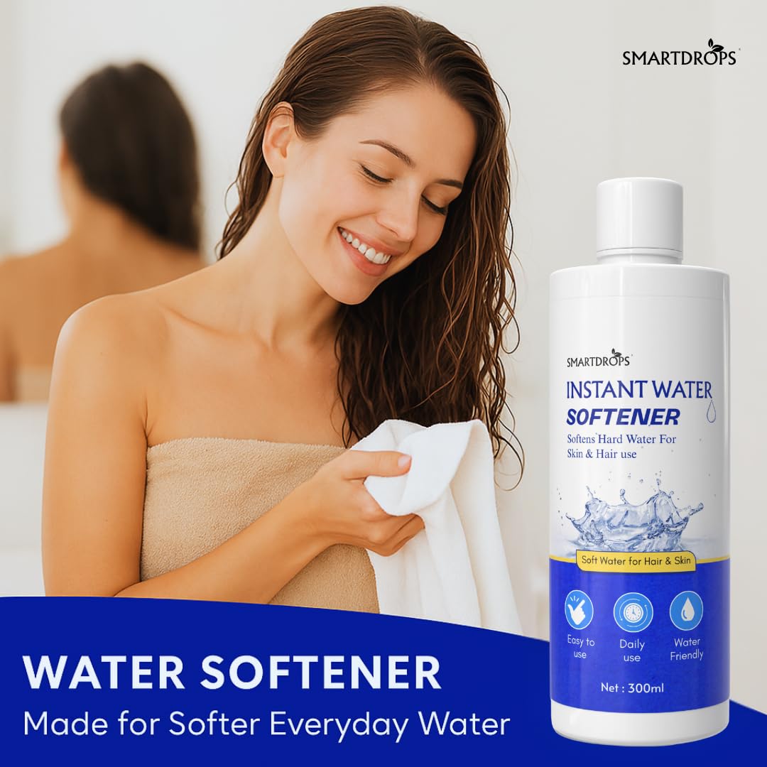 Smartdrops Instant Water Softener | Hard Water Solution for Hair Fall & Skin Dryness | Disables Hardness & Maintains pH Level | Makes Your Water Hair & Skin Friendly | Water Softener for Bath, 300 ml (Pack of 1)