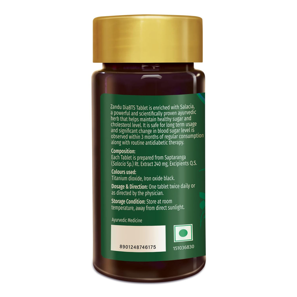 Zandu DiaBTS Tablets|Clinically Proven for results in 3 months| Safe, Natural & 100% Ayurvedic | Helps maintain Healthy Glucose Metabolism |Salacia for Healthy Sugar Management | 90 Tablets