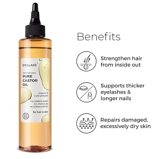 Brillare Pure Castor Oil for Hair Growth with Zero Chemicals - 200 ml