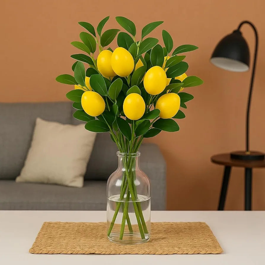 3 Pcs Artificial Lemon Stick Flowers for Vases