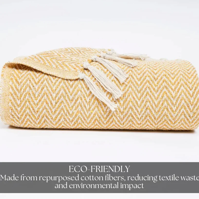 Homadorn All Season Cotton Weaved Throw Blanket Colour Yellow