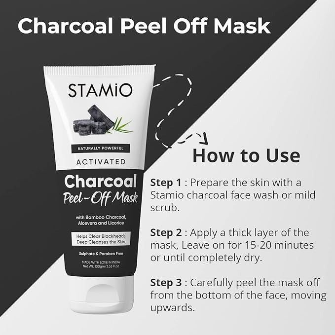 Stamio Activated Charcoal Black Peel Off Mask - 100 gms