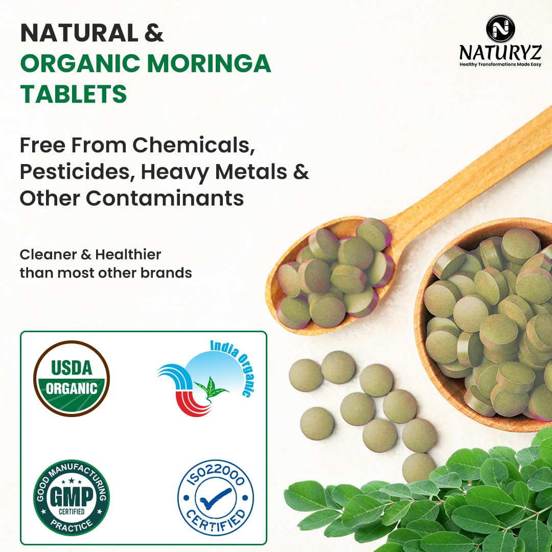 NATURYZ Organic Moringa Highest Strength 1200mg tablets | Supports Energy, Vitality, Detox, Metabolism & Immunity in Men & Women | Non-GMO, Vegan, Gluten-Free | USDA Organic Certified | Pesticides & Chemical Free â€“ 60 Veg tablets
