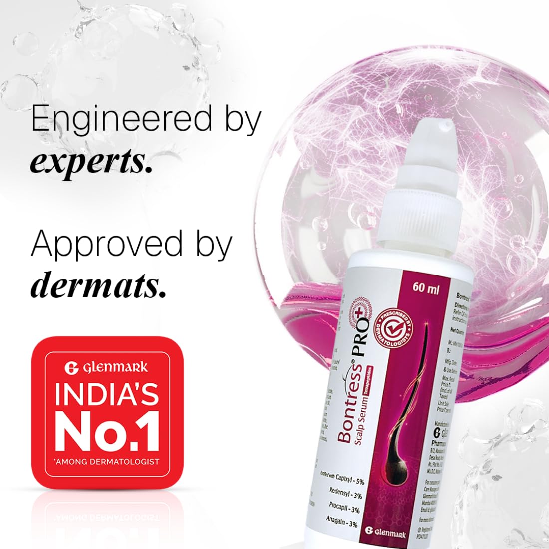 Bontress PRO+ Scalp Serum | Powered by Pro Active Peptides â€“ 5% Capixyl, 3% Redensyl, 3% Anagain, 3% Procapil | Dermat recommended Hair Growth Serum | 94% Users Reported Hair Growth in 28 Days