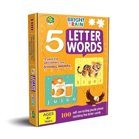 The Book Tree 4+ Years Bright Brain 5 Letter Words Puzzle Learn To Spell 20 Four Letter Words 100 Pieces