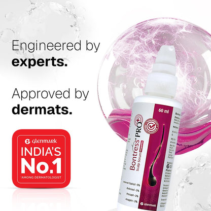 Bontress PRO+ Scalp Serum | Powered by Pro Active Peptides – 5% Capixyl, 3% Redensyl, 3% Anagain, 3% Procapil | Dermat recommended Hair Growth Serum | 94% Users Reported Hair Growth in 28 Days | 30ml