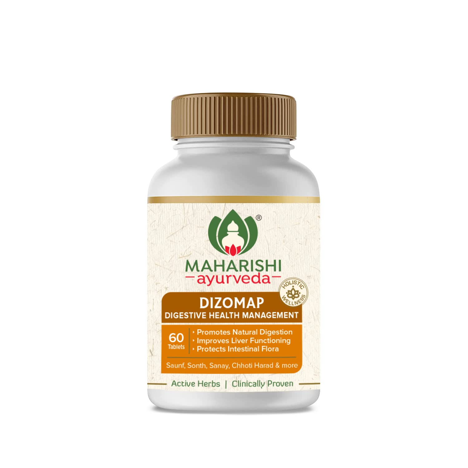 Maharishi Ayurveda Dizomap, Ayurvedic Tablet Medicine For Indigestion & Constipation, Improves Liver Functioning & Intestinal Flora, Saunf, Sonth, Sanay & Chhoti Harad, 60 Tablets