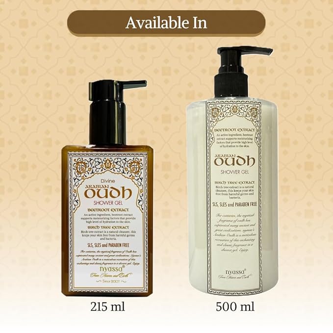 Nyassa Shower Gel Arabian Oudh - 500 Ml | Aromatic Woody Fragrance Body Wash for Women & Men