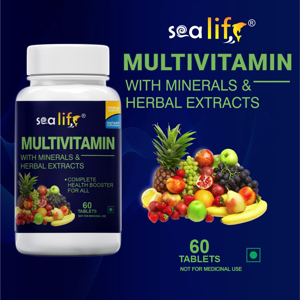 Sea Life Multivitamin With Herbal Extract With Zinc, Calcium,Vitamin C, D2 and Natural Herbal Extracts, Complete Health Booster, For Daily Immunity Strong Bones, and Enhances Energy Level (Pack of-1)