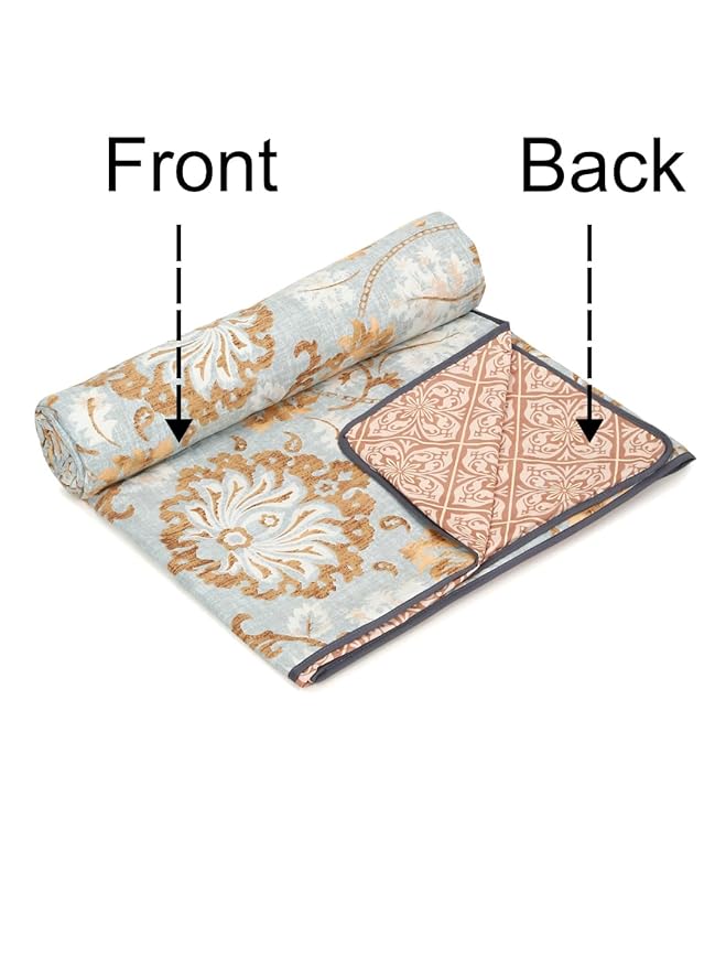 Cortina Ultra-Soft Microfiber Reversible 120 GSM Abstract Single AC Blanket Quilt Dohar | Baby Blue