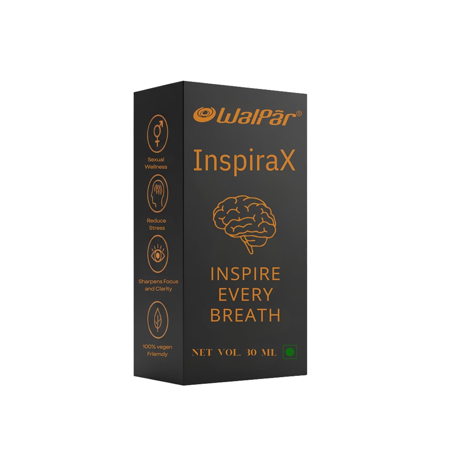 Walpar InspiraX Premium Liquid Drops | Natural Focus Energy Booster Stress Relief | Support Performance enhancer | Peppermint MCT Oil | Vegan WHO-GMP Certified | 60 Servings