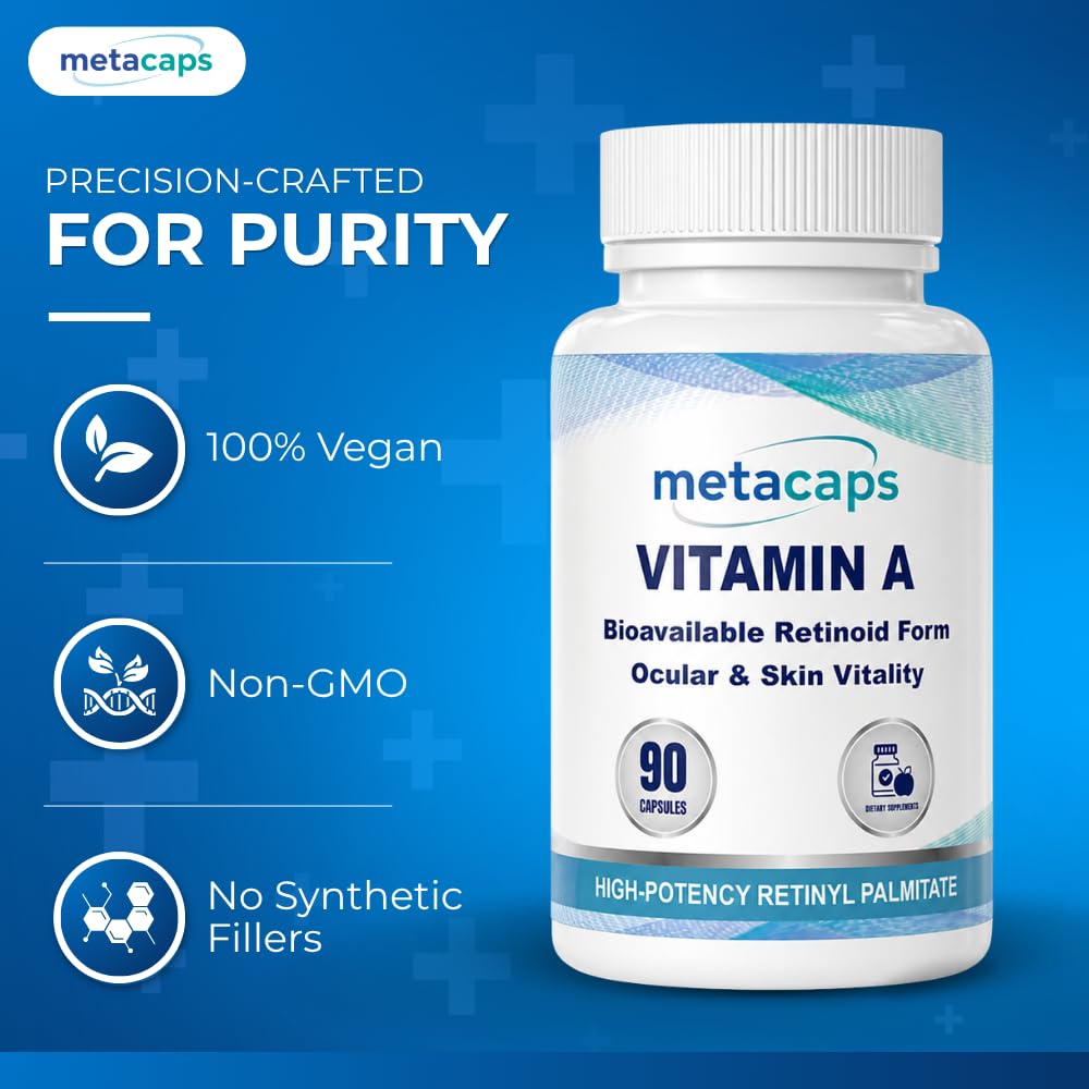 MetaCaps Vitamin A – 90 Veg Capsules | High-Potency Retinyl Palmitate for Immune Resilience & Vision Health | Supports Clear Skin & Cellular Growth