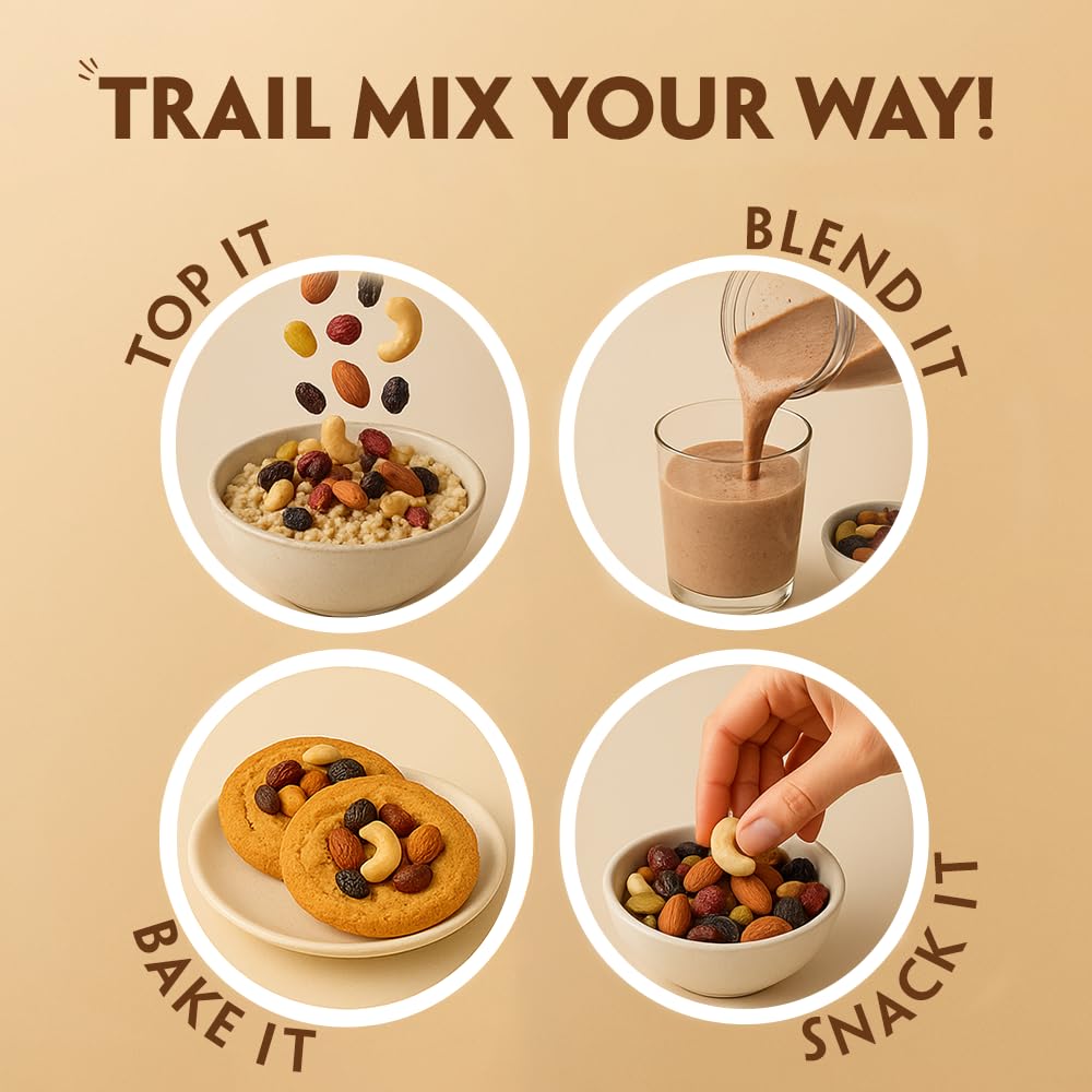 Bagrry’s Trail Mix 200 GM | 7 in 1 Superfoods | California Almond | Cashews | Cranberries | Dates | Pumpkin Seeds | Green & Black Raisins | High Protein | Fibre-Rich | Oil-Free | Non-Salted | Healthy Snack for Anytime Energy | Dry fruit mix | Mix nuts