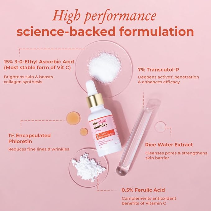 The Pink Foundry 15% Vitamin C Face Birghtening Serum for Glowing Skin - 30 Ml