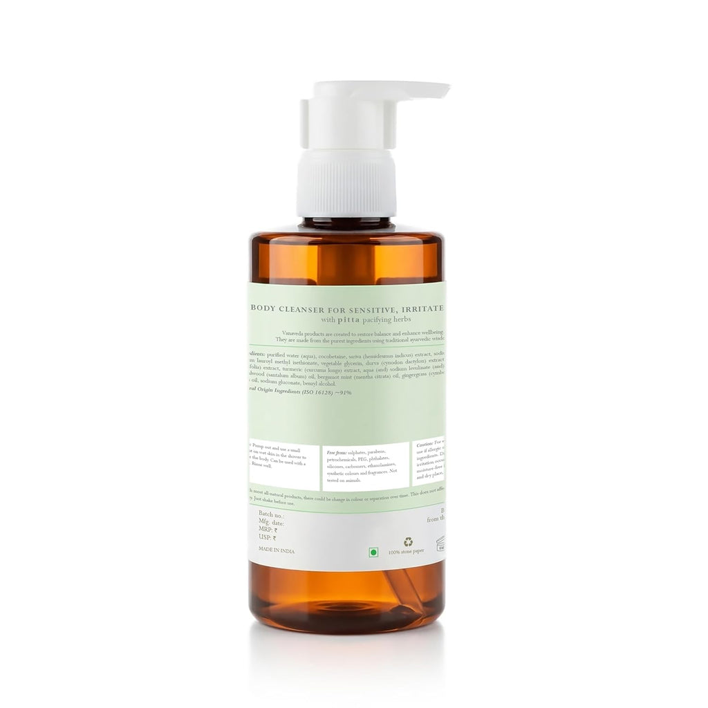 Vanaveda Pitta Body Cleanser for Oily & Sensitive Skin | Cooling Ayurvedic Body Wash with Plant-Based Cleansers | Daily Body Care for Balanced, Fresh Skin | 300ml