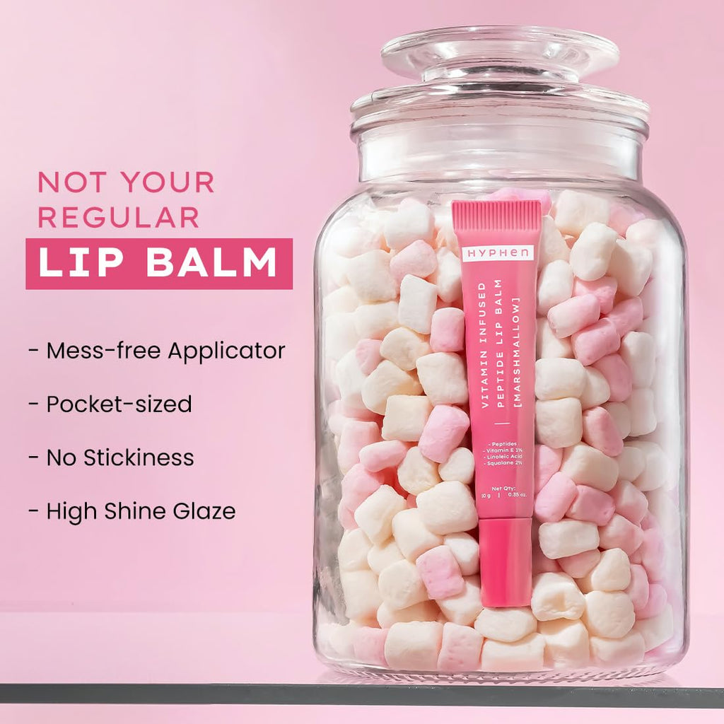 Hyphen Tinted Lip Balm - Marshmallow Pink | 1% Vitamin E, 2% Squalane & Peptides | Brightening Lip Balm for Dark Lips | 24h Moisturization & Hydration for Dry & Chapped Lips - 10 g