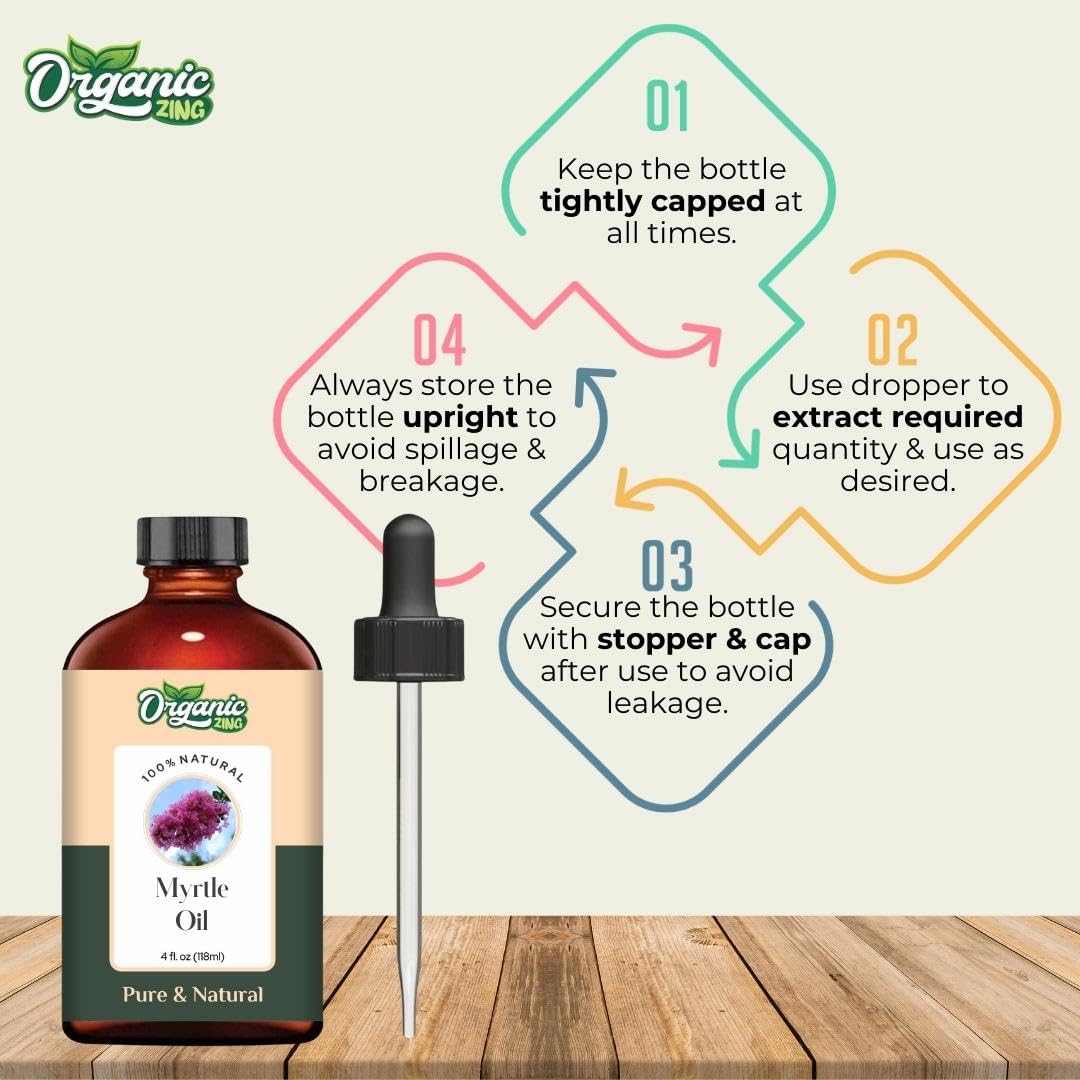 Organic Zing Myrtle (Myrtus) Oil | Essential Oil for Aroma, Diffusers, Skincare & Hair Care - 118 Ml