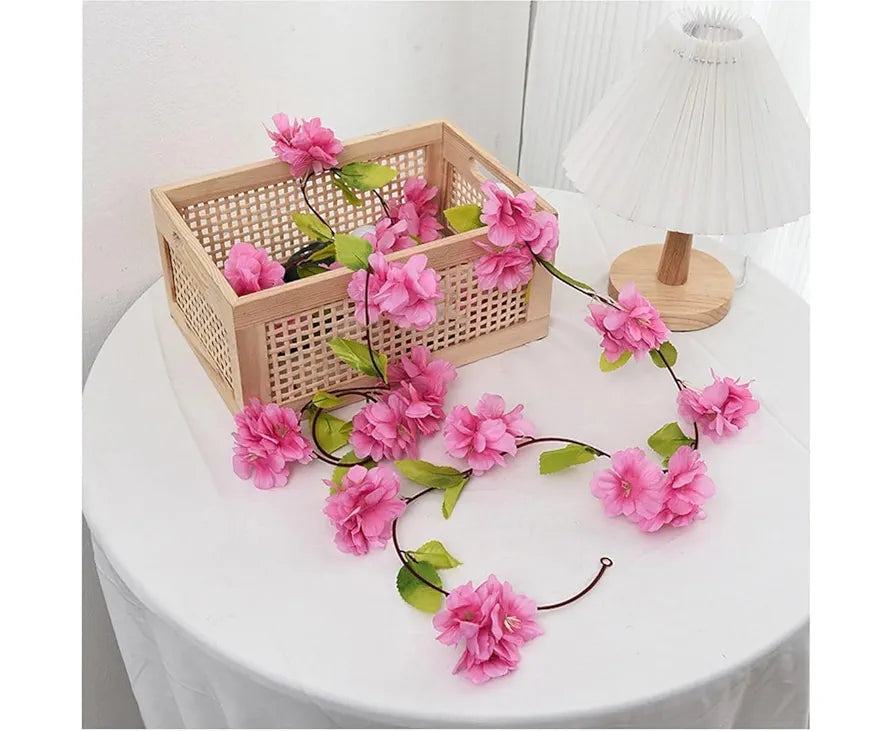 Artificial Cherry Blossom Rattan Flowers Vine Dark Pink