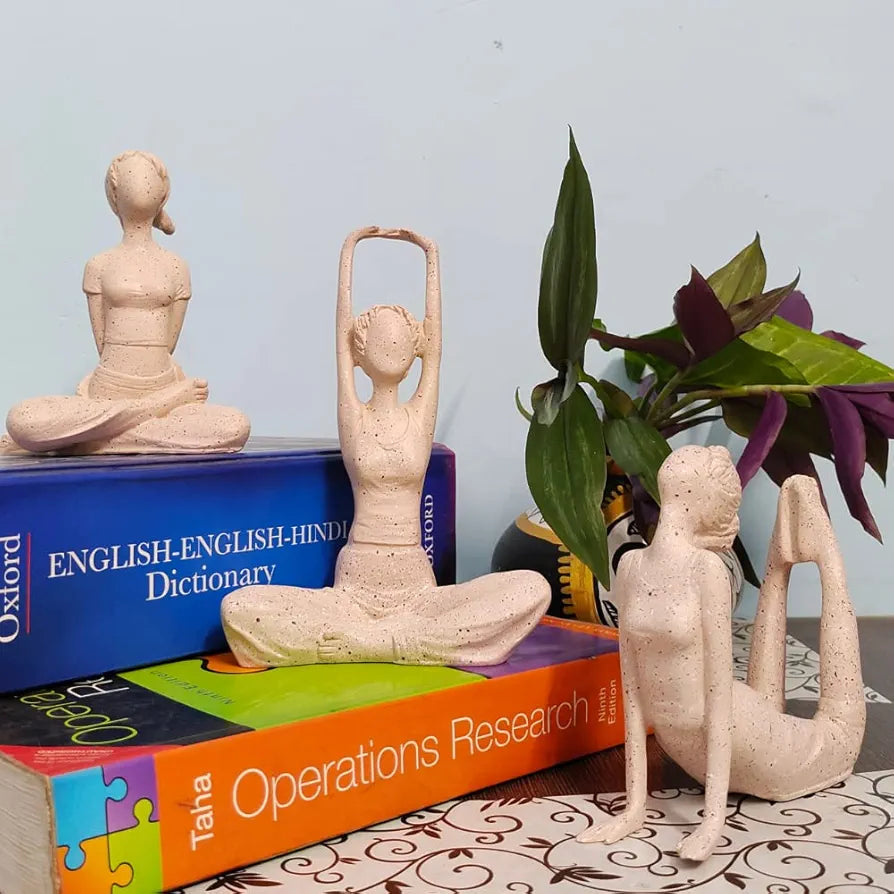 Mariner's Creation Premium Home Decor Showpiece- Set Of Three Modern Art Yoga Lady Showpiece 12X6X14.5Cm Beige