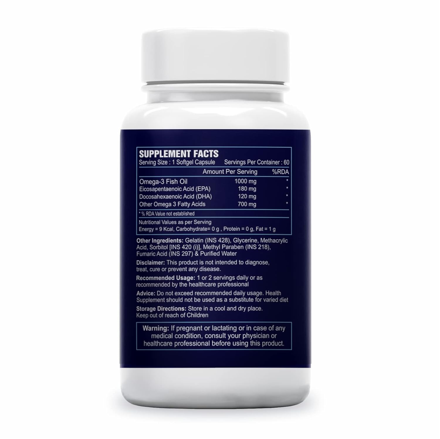 Sea Life Omega 3 Fish Oil 1000 Mg Fatty Acid Capsules | 180 Mg EPA & 120 Mg DHA | Pack of 1 (60 Softgels Capsules)| Supports Healthy Heart, Joints, Skin, Brain & Eyes | For Men & Women