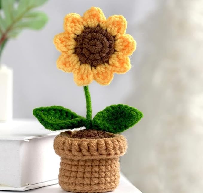 Crochet Flowers Artificial Sunflower Sunflower Pot