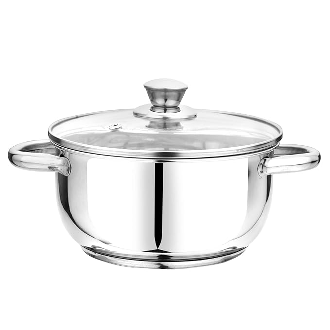 Pristine Stainless Steel Tri Ply Induction Base Cook n Serve Casserole with Glass Lid 14 cm - 630 gms