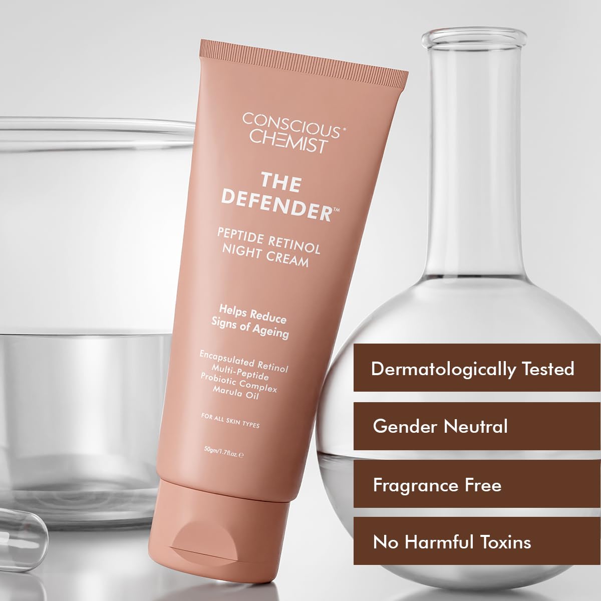 Conscious Chemist Multi Peptide Retinol Anti Aging Lightweight Night Cream - 50 ml