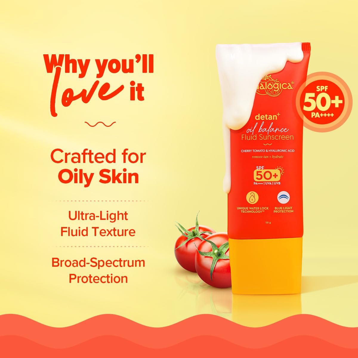 Aqualogica Detan+ Oil Balance Fluid Sunscreen for Oily Skin - 50 g | Water-like Fluid Texture | SPF 50+ PA++++ UVA & UVB Protection | Reduces Tan | Oil Free | Balances Excess oil | Non Greasy | No White Cast | For Men & Women