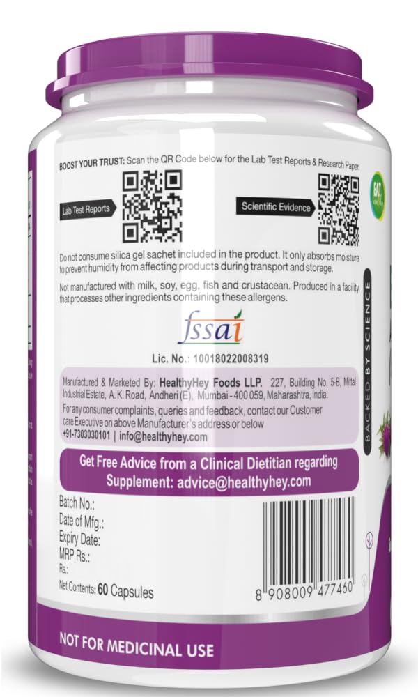 HealthyHey Nutrition Berberis Berberine 95% with Milk Thistle Vegetable Capsules, 60 Count