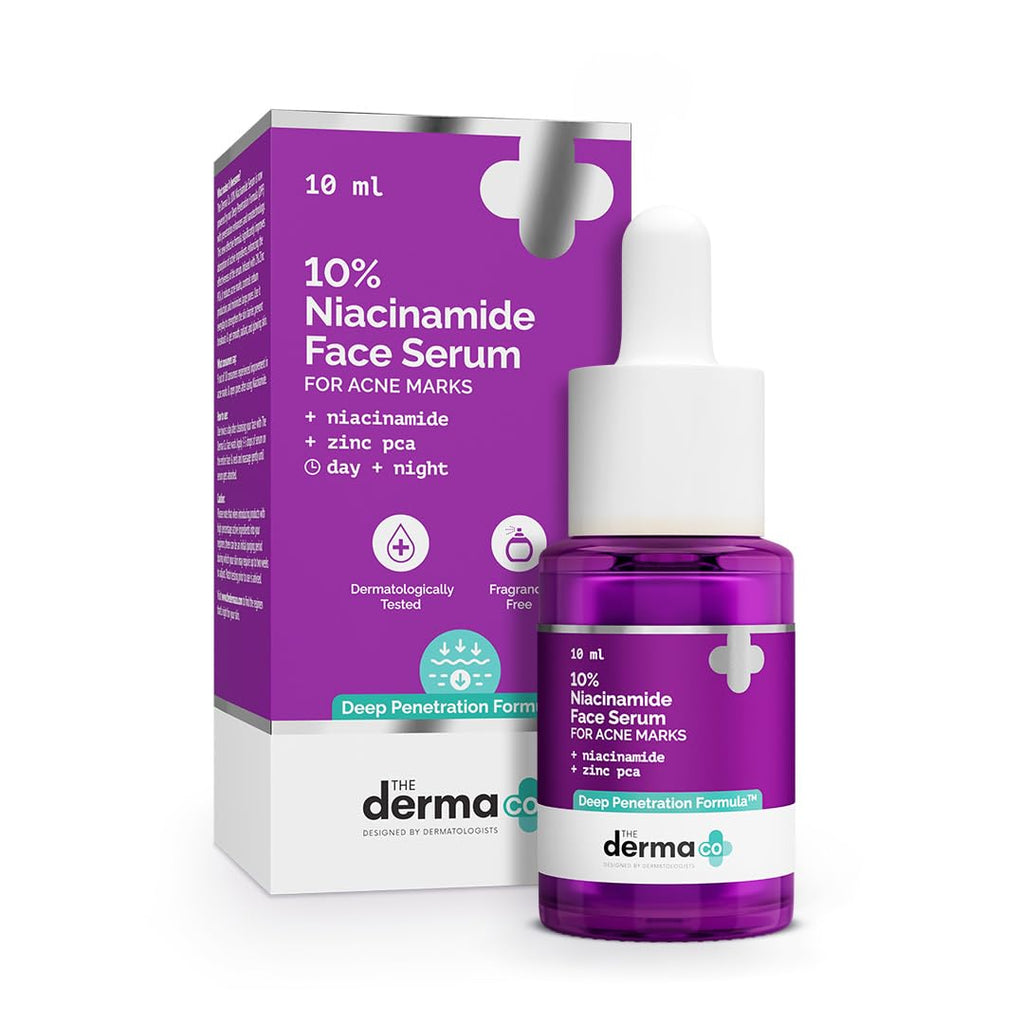 The Derma Co 10% Niacinamide Serum with 2% Zinc, Powered by Deep Penetration Formulaâ„¢ | Fades Acne Marks, Controls Oil & Reduces Dark Spots | 10 ml