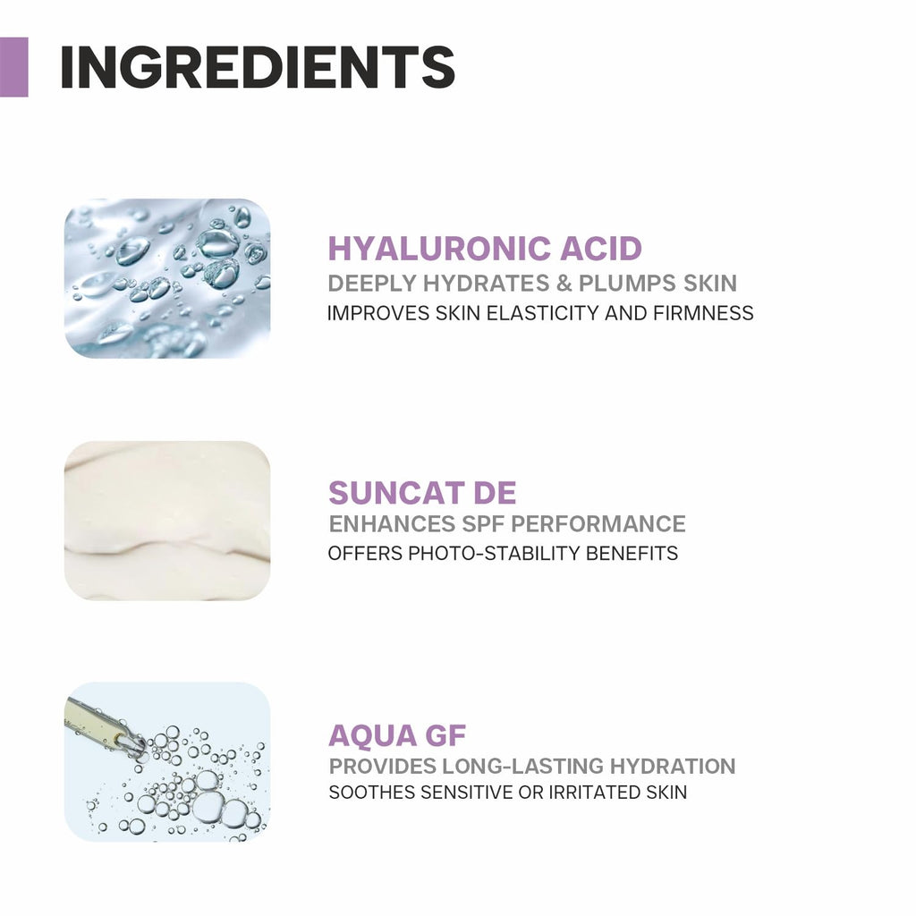 DERMATOUCH HYALURONIC ACID 1% SUNSCREEN | SPF 50 PA++++ | FOR ALL SKIN TYPES | NO WHITE CAST | 50G
