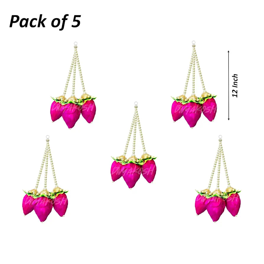 Handmade Lotus Buds Hanging Pack of 5 Size 1 Ft Solawood Lotus Hangings 12Inches