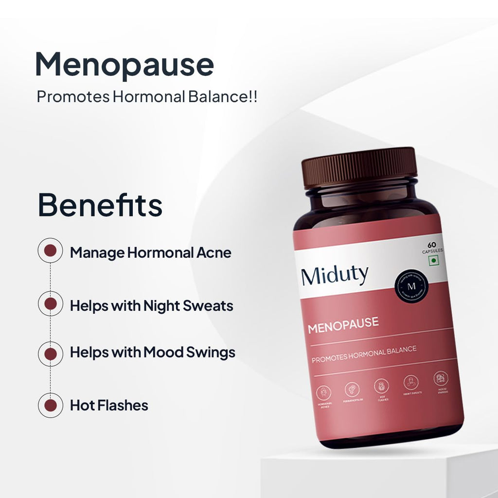 Miduty by Palak Notes Menopause Health Supplement - Hormonal Imbalance - Night Sweating - Mood Swings - Bone health - Helps in PMS symptoms - 60 Capsules