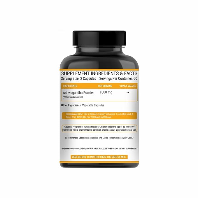 Prasatti Herbal Organic Plant Based Ashwagandha Supplements 1000mg With Ashwagandha Roots Extract - 60 Veg Capsules