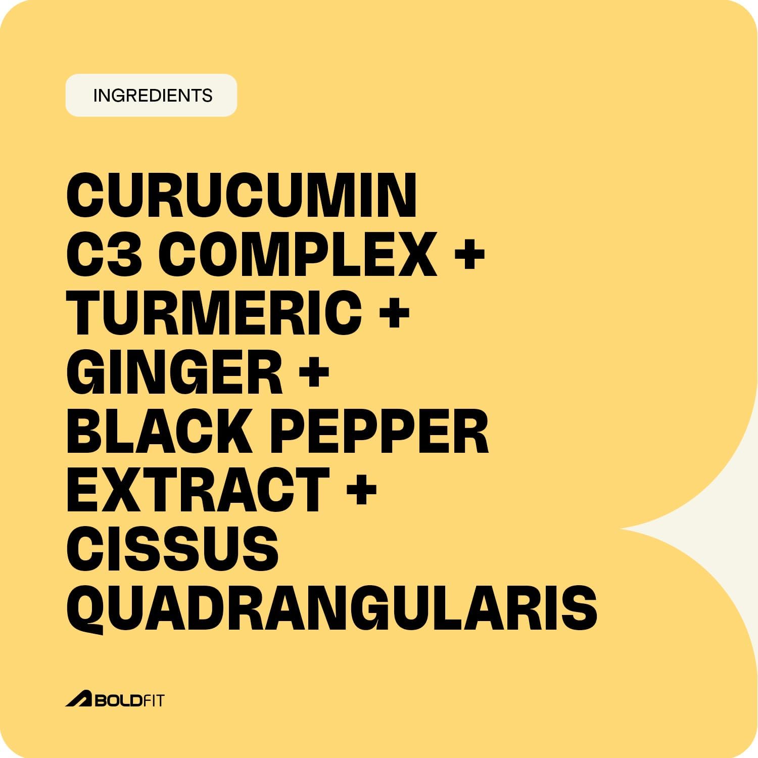 Boldfit C3 Complex Curcumin Tablets 1710mg with 95% Piperine Turmeric ,Curcuma Longa and Ginger Extract Supports Joint Health Inflammation Care and Mobility Plant Based Herbal Supplement for Daily Wellness- 60 Veg Tablets