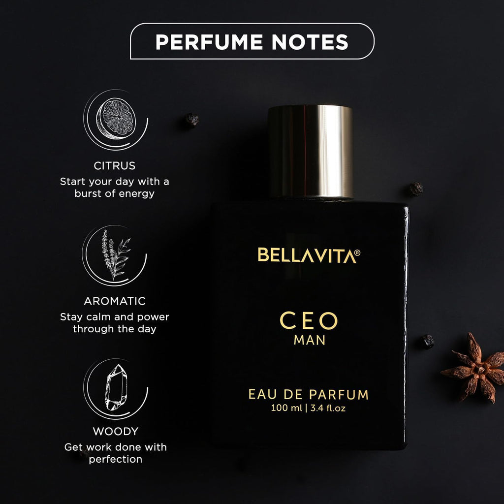 Bella Vita Luxury CEO MAN Perfume 100ml | Long Lasting | Eau De Parfum | Lemon, Lavender, Tonka, Mandarin & Vetiver | Woody, Citrus Premium Fragrance | Ideal Gift for Man