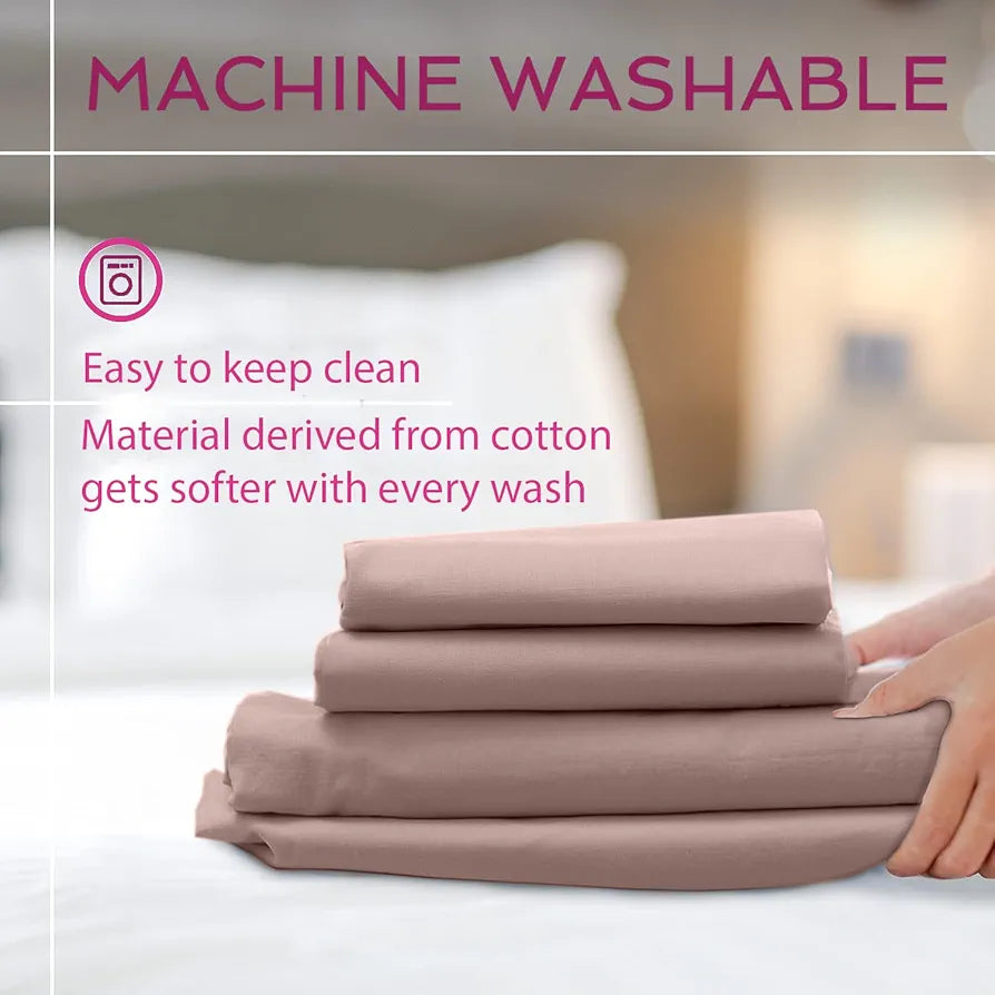 Trance Home Linen Premium 300 TC Pure 100% Cotton King Fitted Bedsheet with 2 Pillow Printed Covers Colour Blush