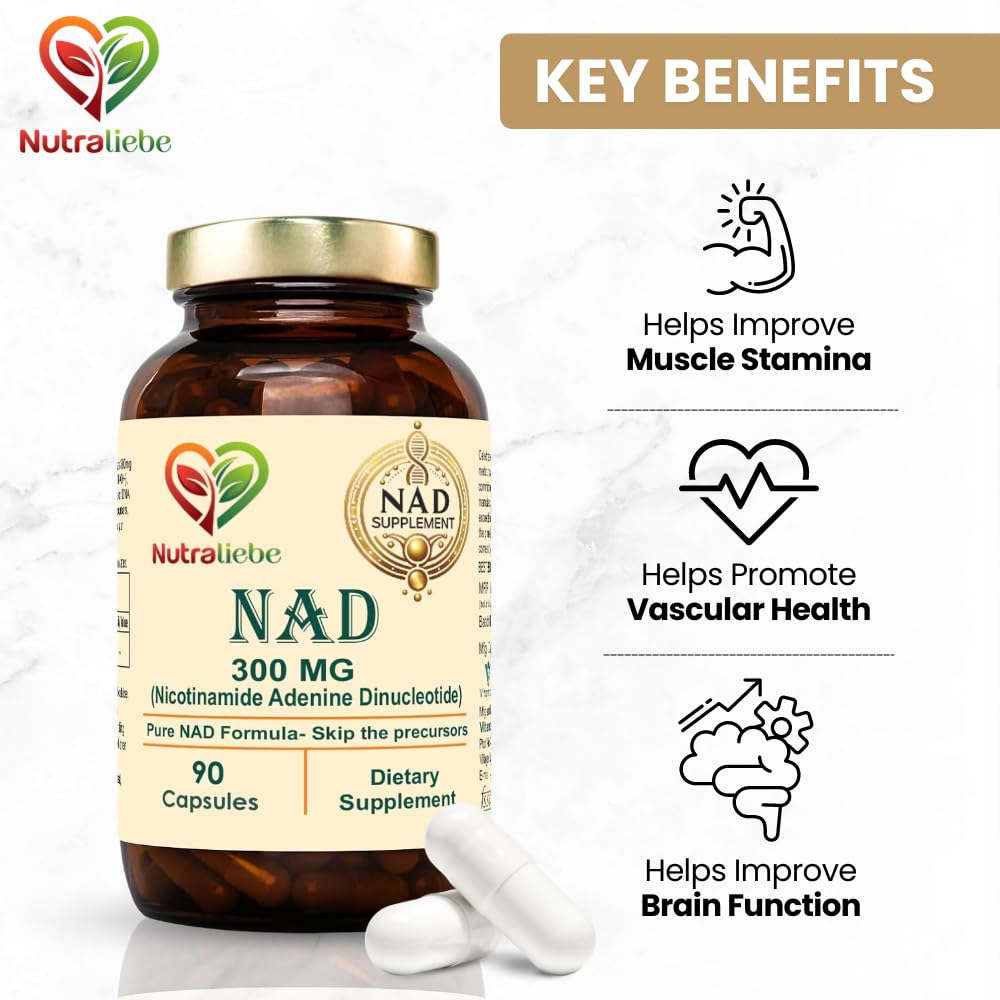 Nutraliebe NAD (Nicotinamide Adenine Dinucleotide) Pure 300mg - Cellular Energy and Repair Formula, 90 Capsules